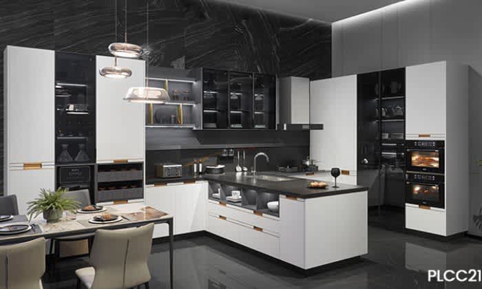 White and Black Lacquer Modern Kitchen Cabinet PLCC21128