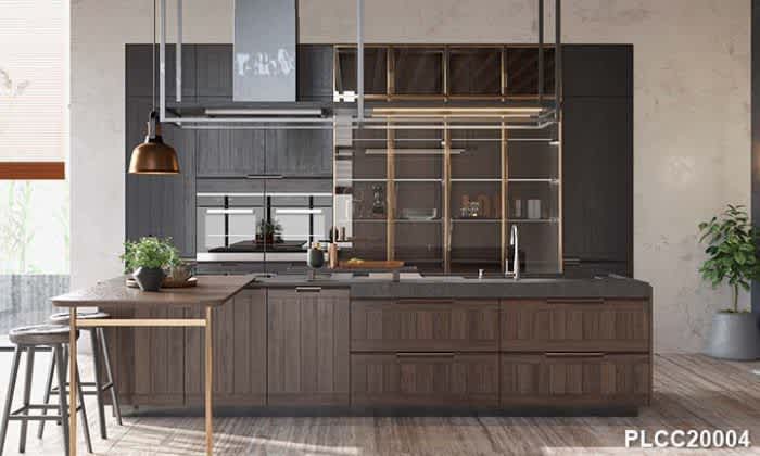 Solid Wood Rustic Kitchen Cabinet with an Island PLCC20004