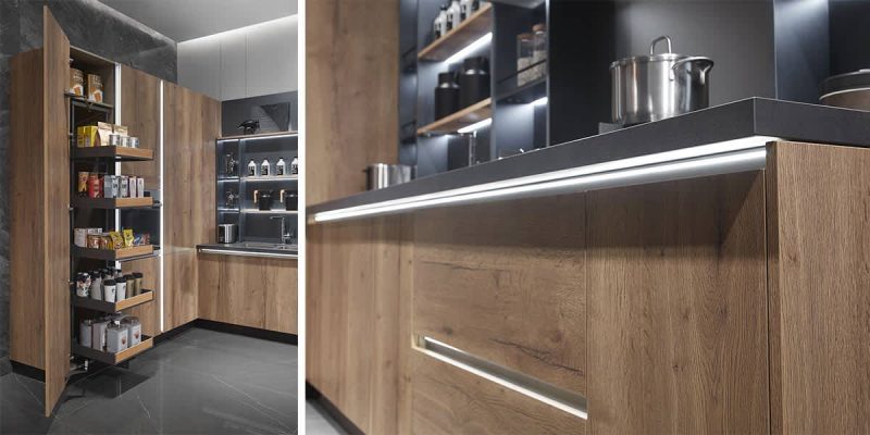Modern L-Shaped Oak Wooden Kitchen Cabinet PLCC21413