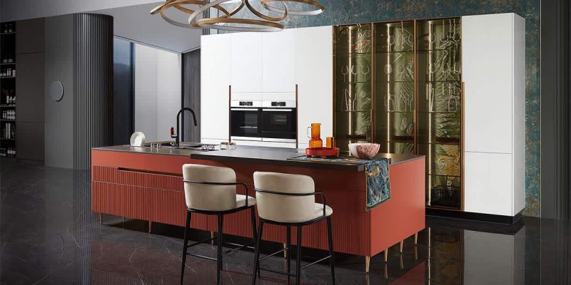 Modern Lacquer Kitchen Cabinet with Island PLCC21043
