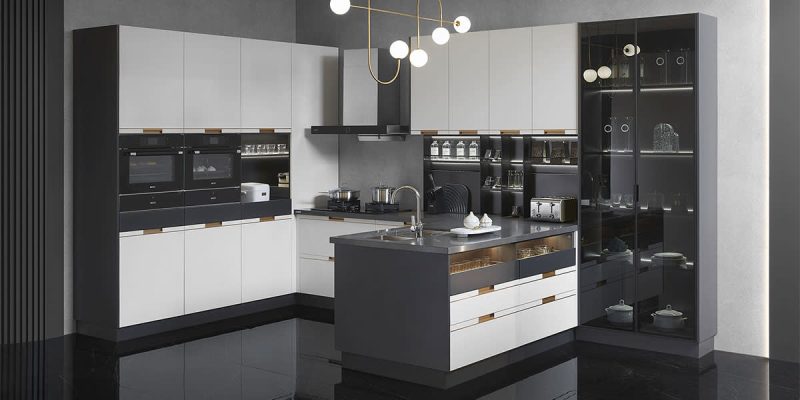 White and Black Lacquer Modern Kitchen Cabinet PLCC21128